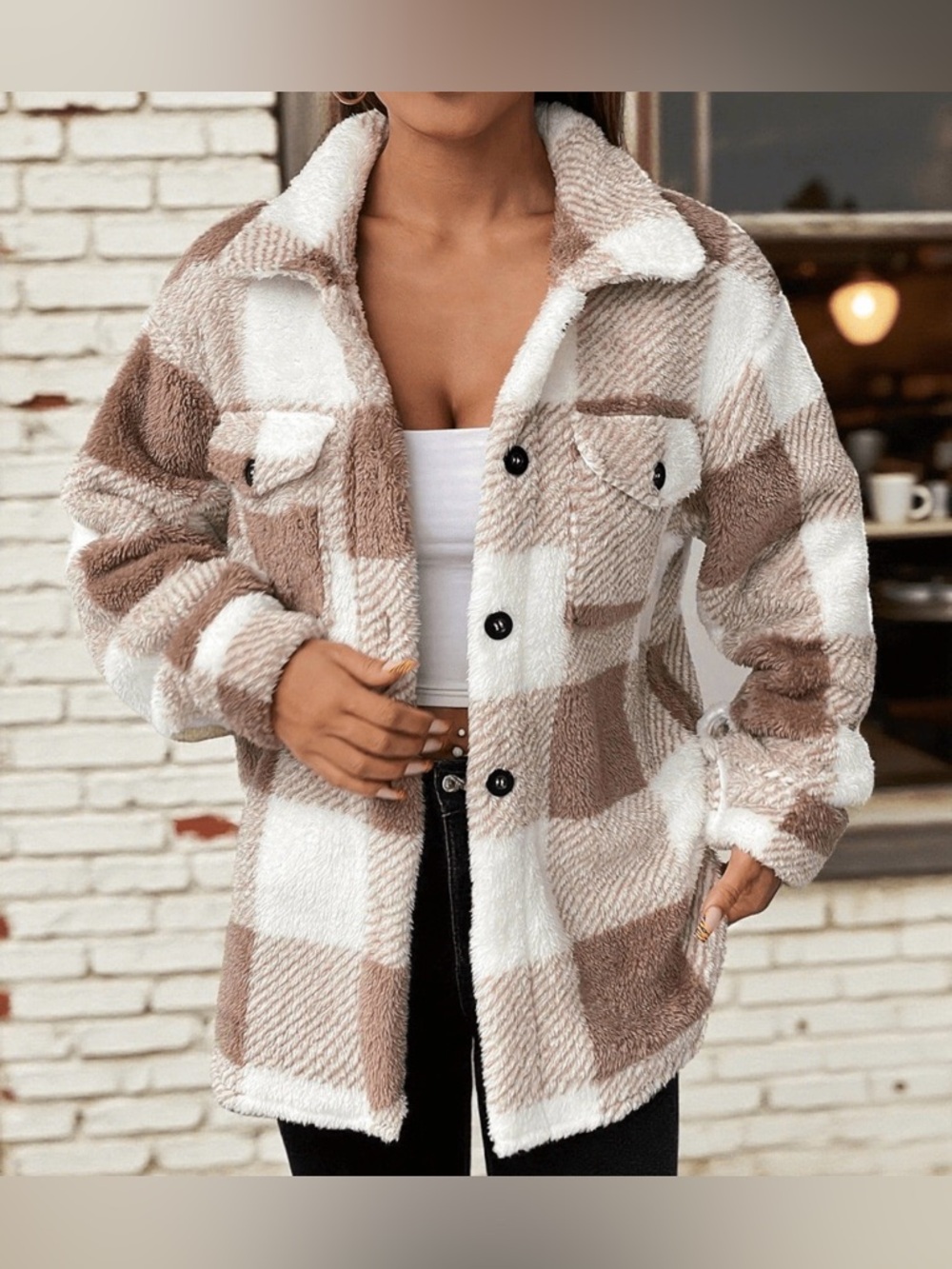 Cozy Plaid Sherpa Shacket - Cream & Tan